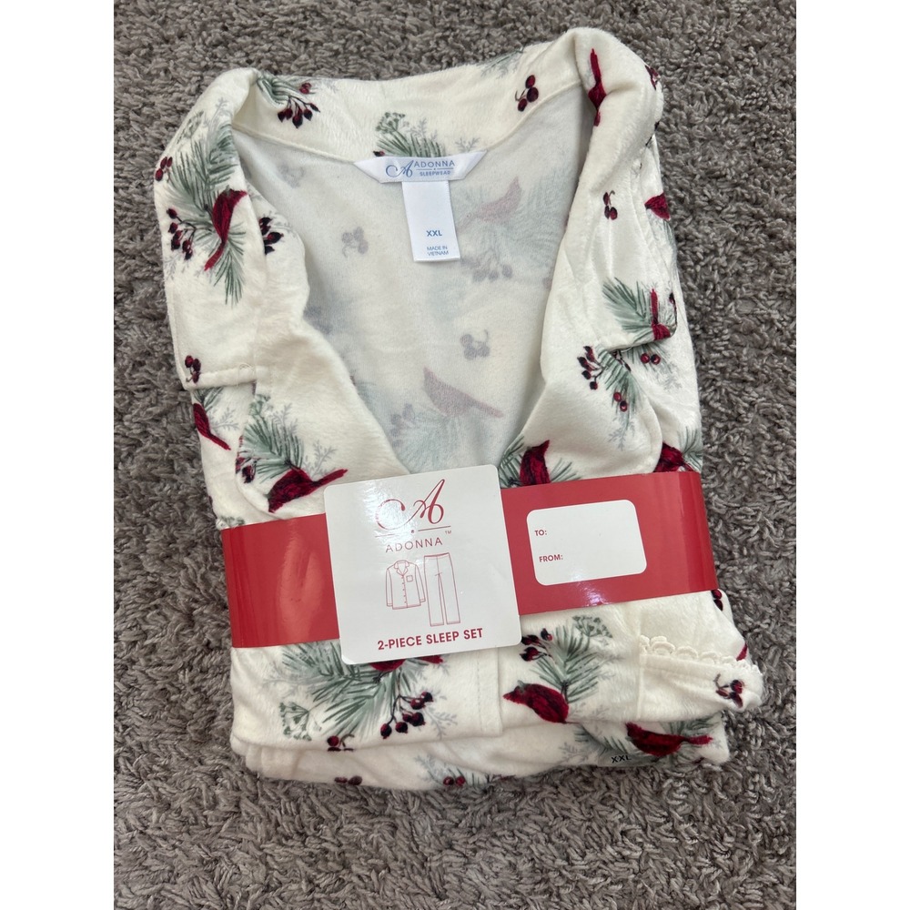 Adonna Sleepwear  XXL Crema Cardinal 2-Piece Pajama Set Christmas Winter NEW
